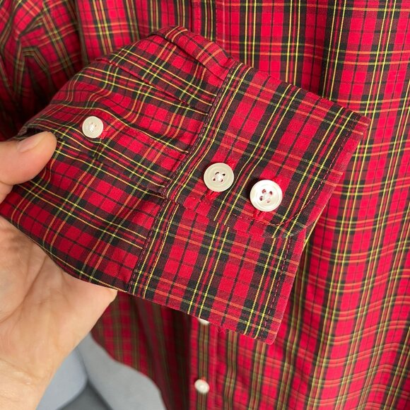 L.L. BEAN Red Plaid Button Up Shirt Long Sleeve 100% Cotton Wrinkle Free Men's S - Picture 3 of 11